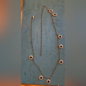 J Crew necklace long with stationary flowers copper gold color 33”